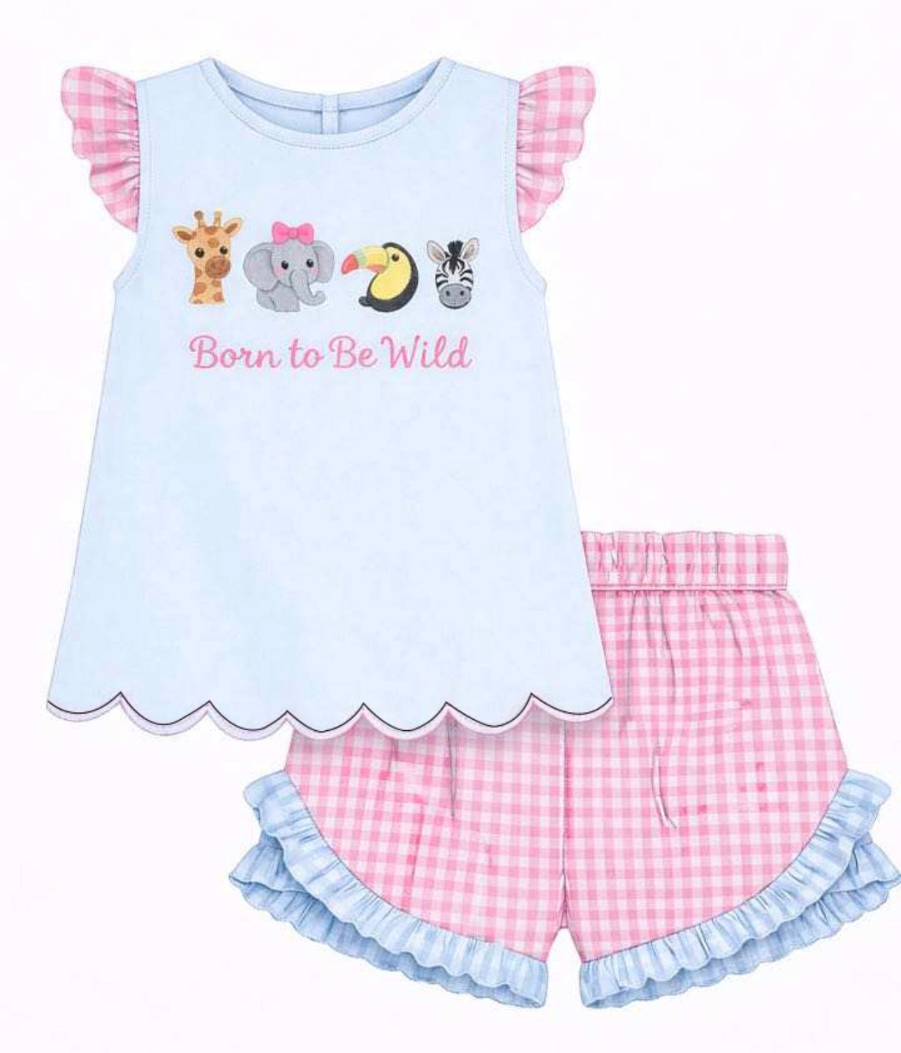 PO- Born to Be Wild seersucker girl shorts set