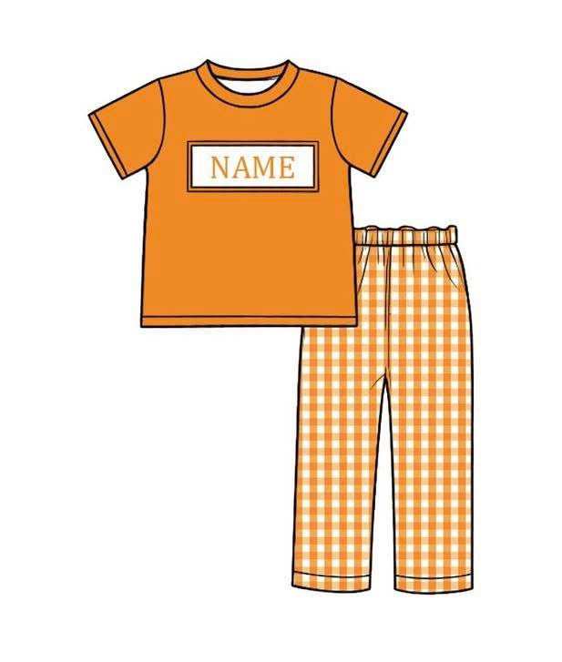 PO- CUSTOM Orange gingham Boys Pants Set