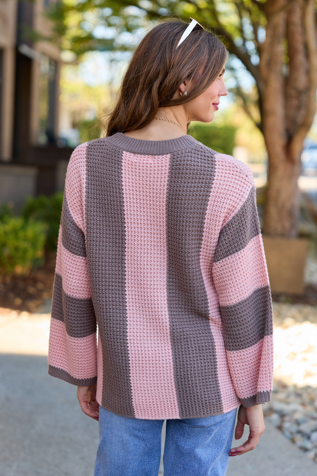 A Rare Find Pink/Brown Vertical Striped Sweater
