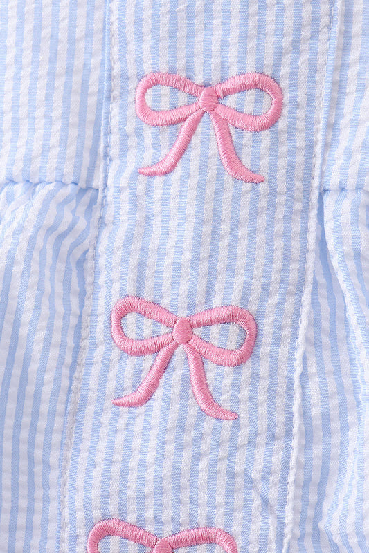 Blue Bow Embroidered Stripe Bubble