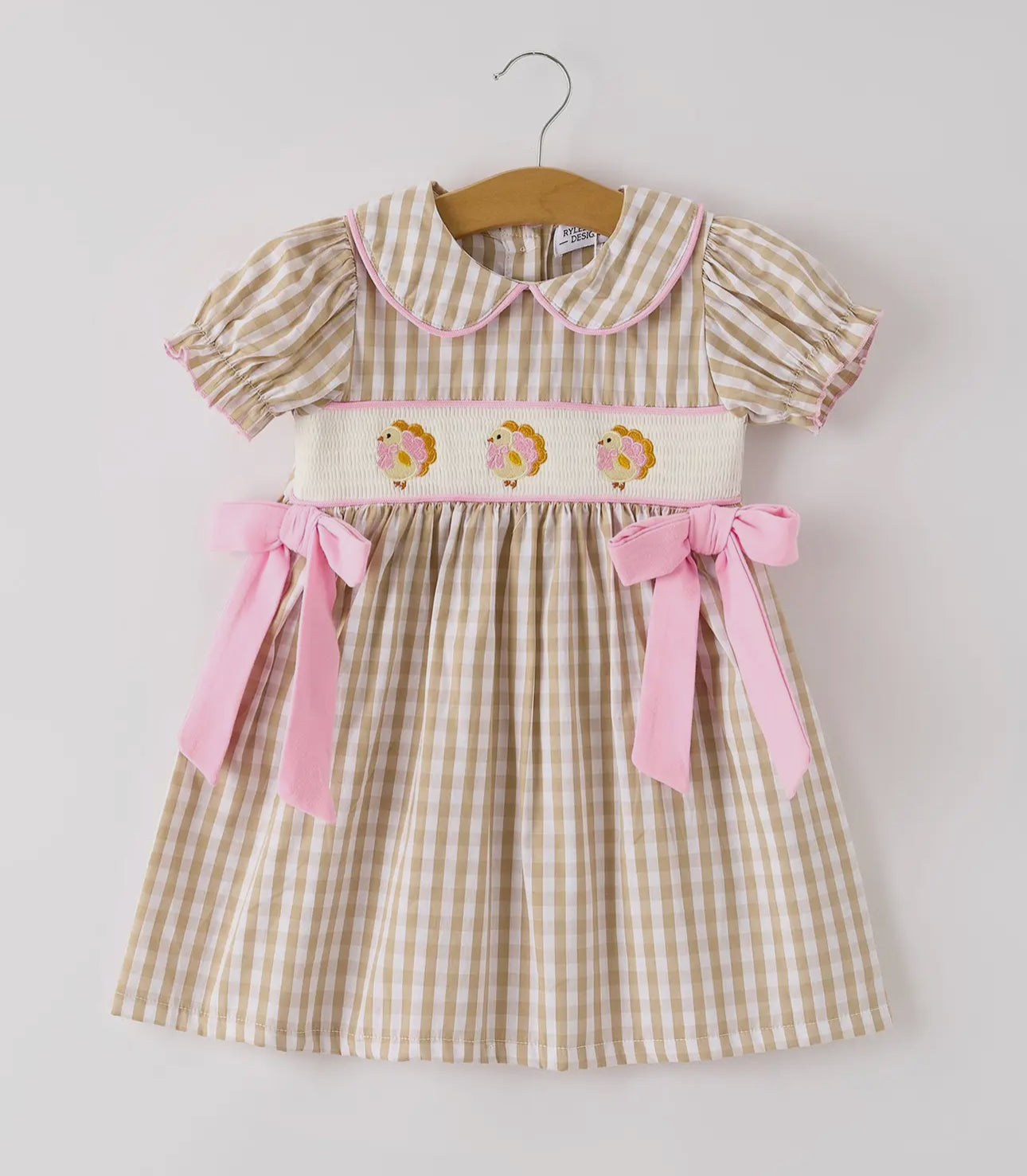 RTS- Lapel Pink Turkey Smocked Dress