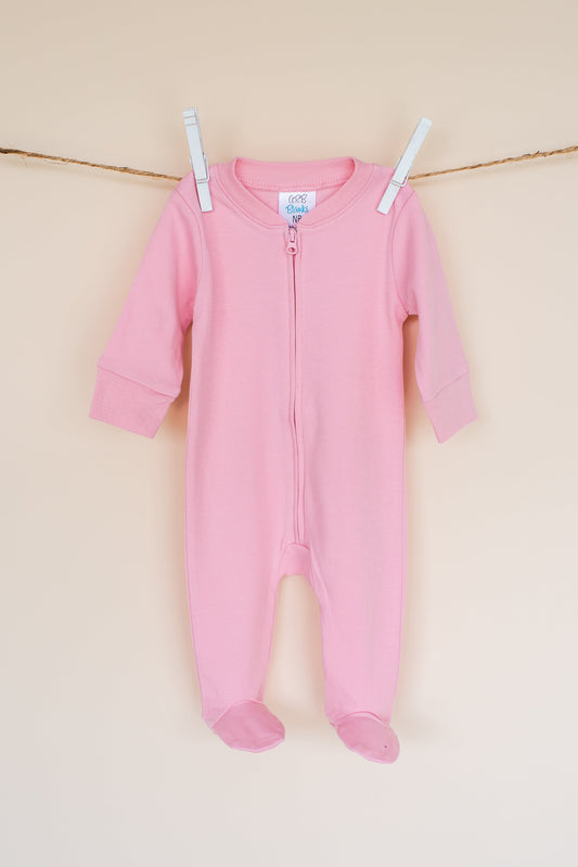 Unisex Zippered One Piece Footie – Cotton Blank | 3 Colors | Embroidery Ready | Newborn–18M