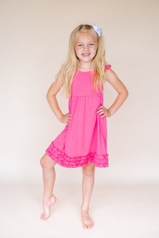 Girl's Angel Sleeve Empire Waist Dress – Cotton Blank for Embroidery & Boutique | 4 Colors | Sizes 12M–10