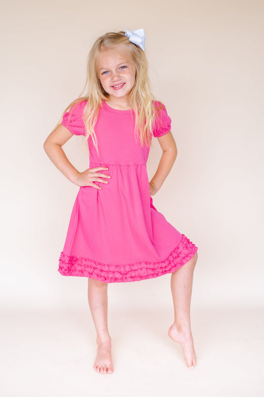 Girl's Ruffle Short Sleeve Empire Waist Dress – Cotton Blank for Embroidery & Boutique | 9 Colors | Sizes 12M–10