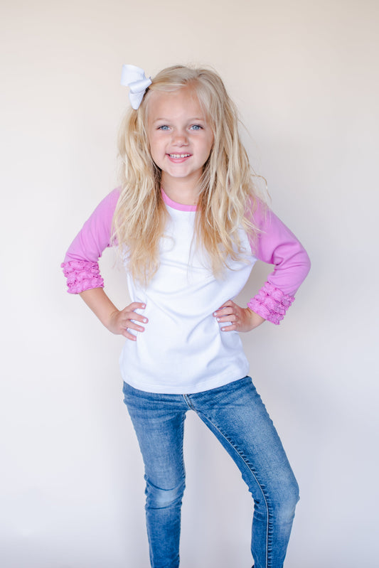 Girl's Solid Triple Ruffle Raglan