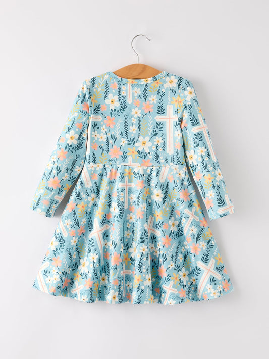 Autumn Christmas Girls Cross Floral Milk Silk Dress