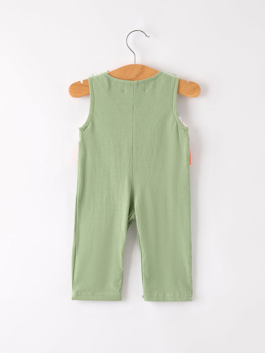 Fall Thanksgiving Chicken Smock Embroidered Green Boys Romper