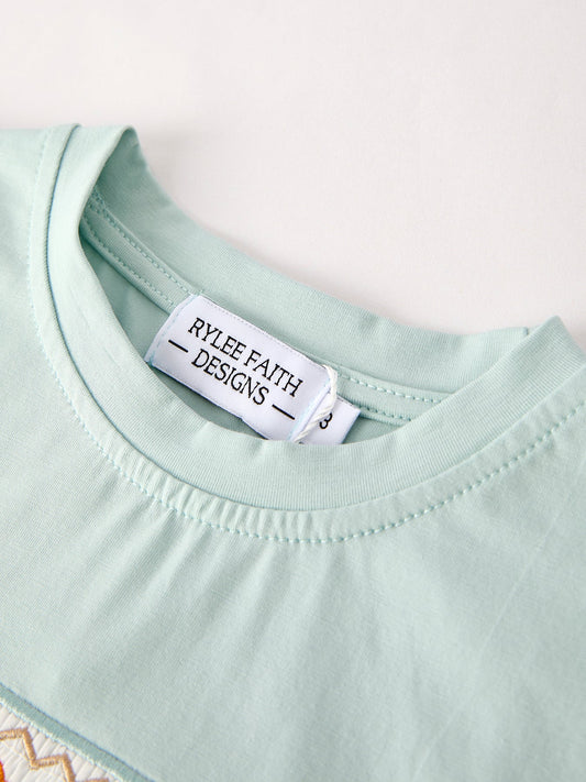 Fall Thanksgiving Plaid Chick Embroidery Smocking Boys Set