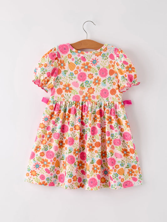 Autumn Thanksgiving Pumpkin Embroidery Smock Floral Girls Dress