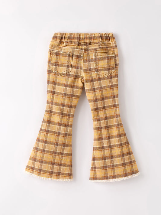 Autumn Thanksgiving Halloween Yellow and Brown Plaid Girls Jeans
