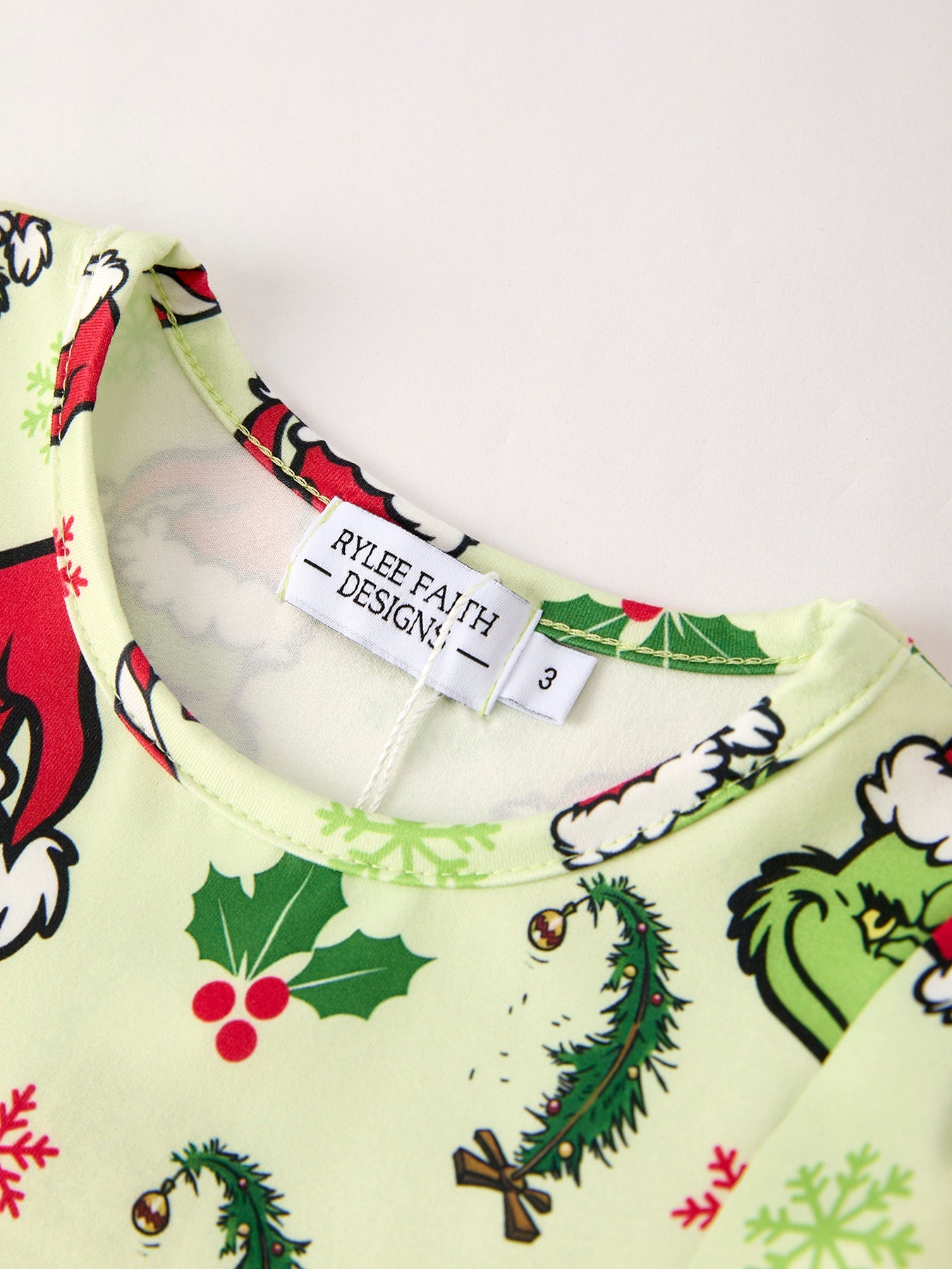 Winter Christmas Candy Cane Character Print Green Girls Dress