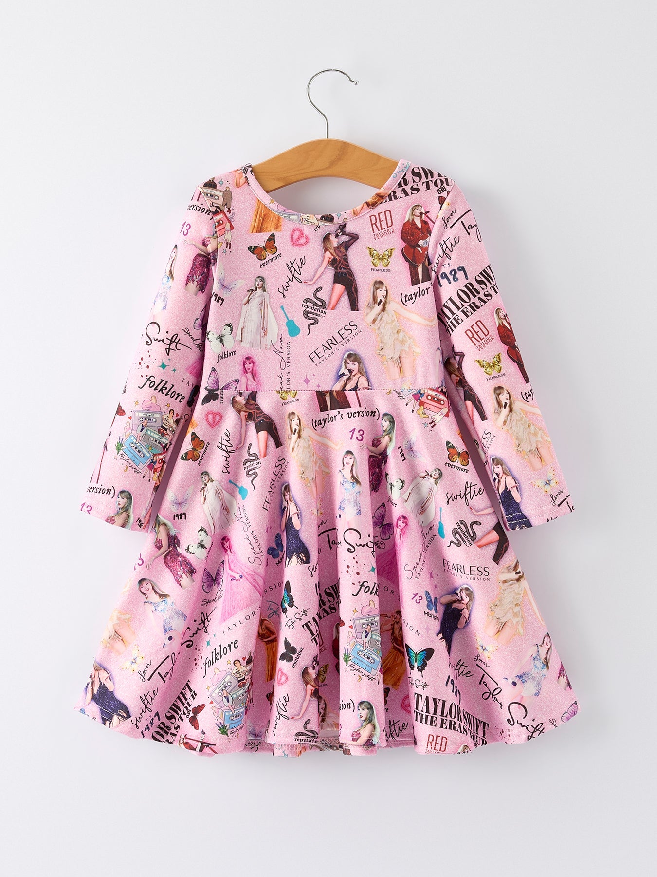 Christmas Ts Twirly Print Girls Milk Silk Dress:Musical Journey in Style
