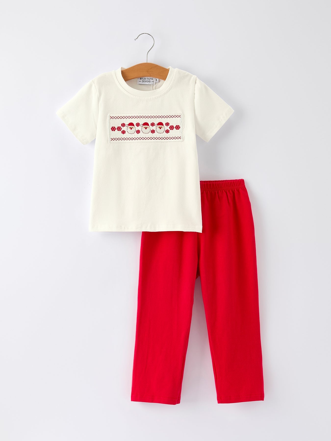 Red Christmas Smocked Embroidery Boys Set