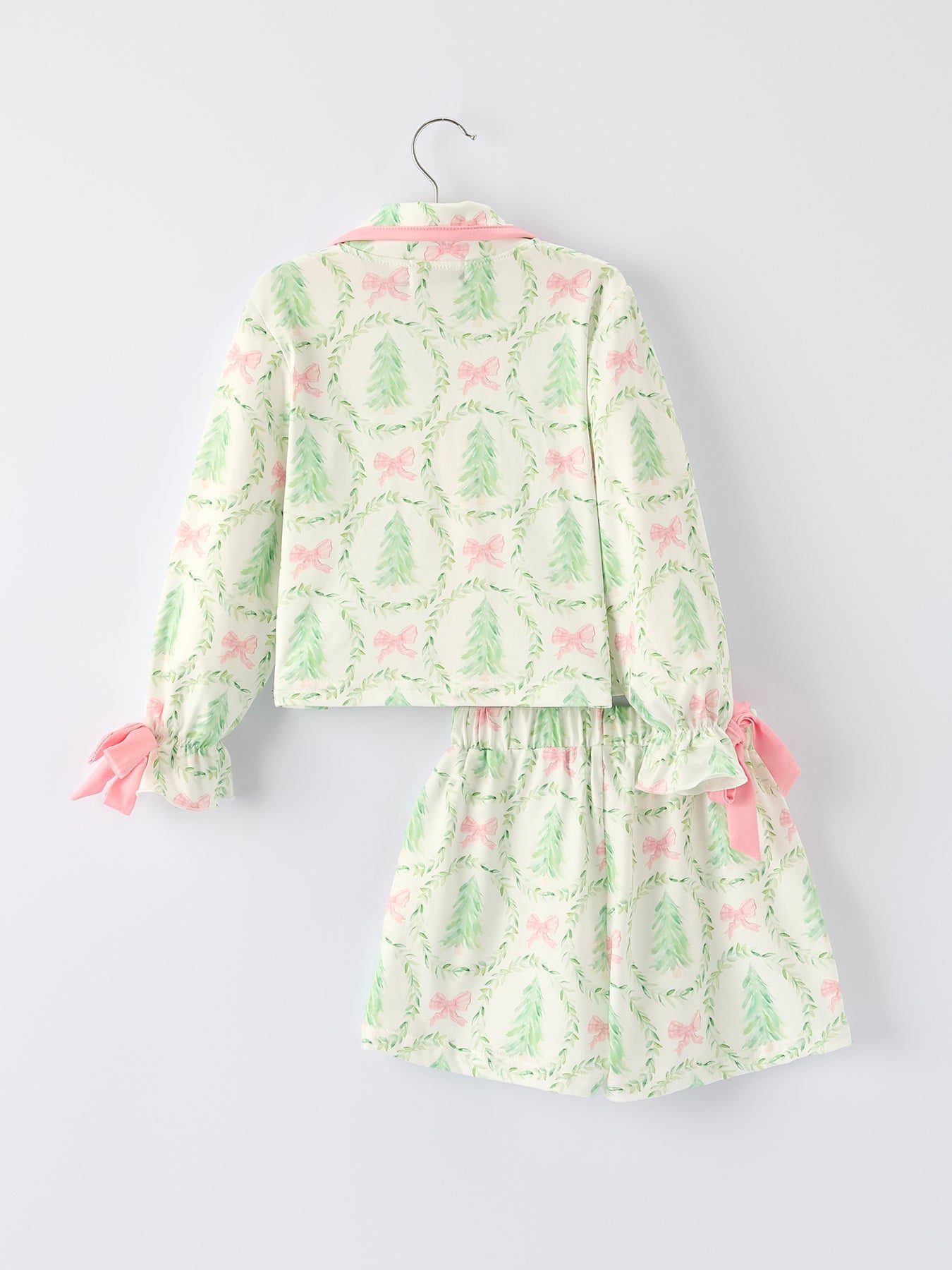 PREORDER Christmas Tree & Bow Print Girls Pajama Set