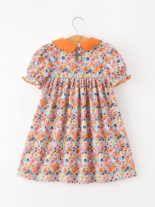 Fall Floral Smocked Petals Collar Girls Dress