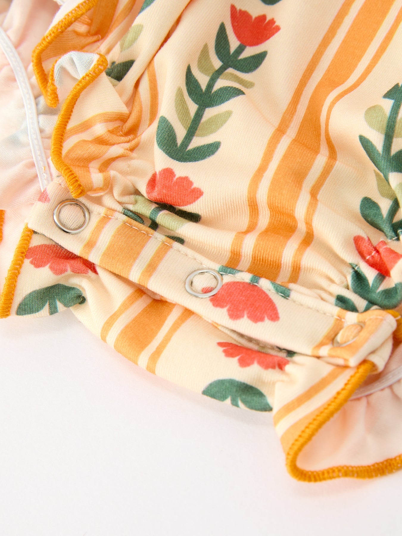 Fall Floral Stripe Baby Girls Romper Petals Collar Smocked