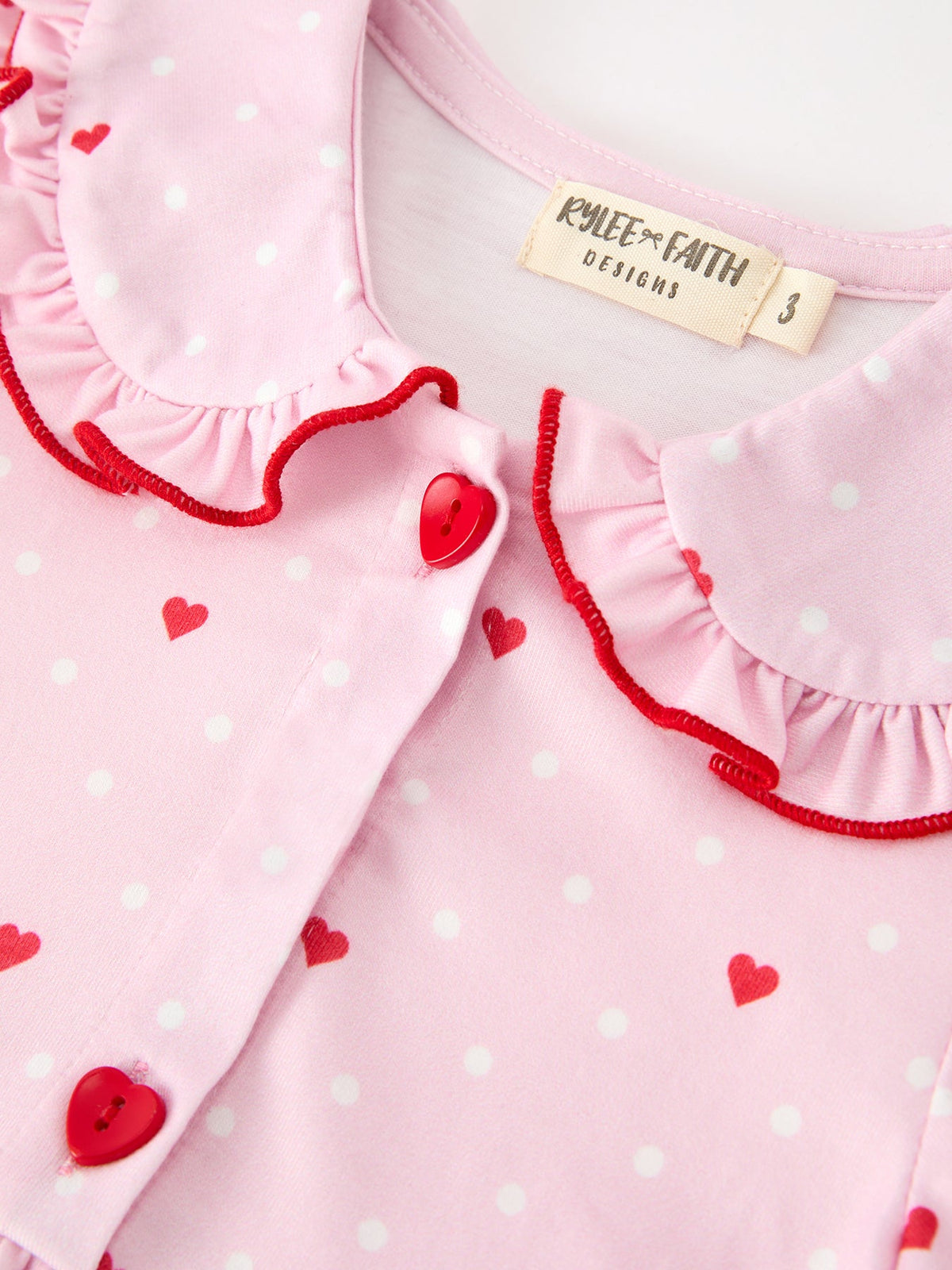 Girls Valentine's Day Pink Heart Print Ruffle Collar Dress