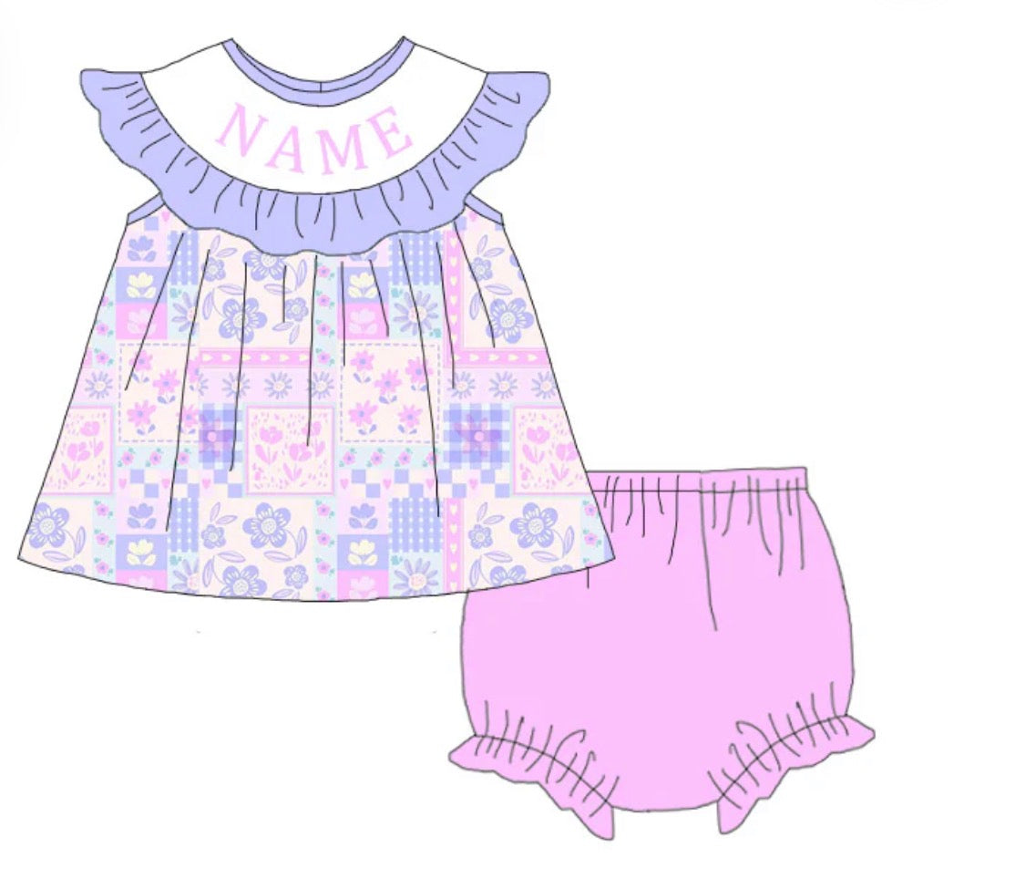 PO- CUSTOM SMOCKED SWEET PEONY PATCHWORK BLOOMER SET
