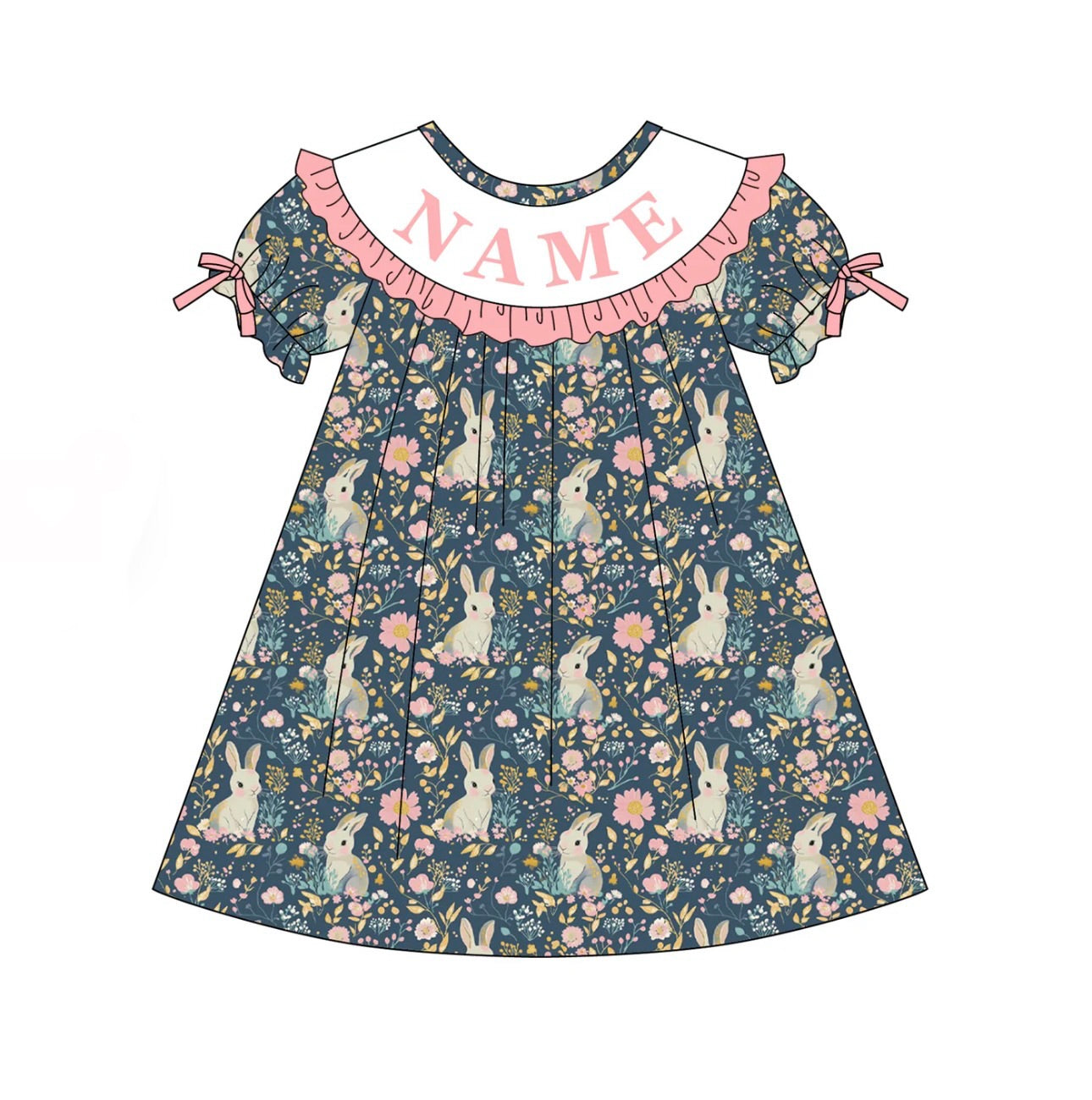 PO- CUSTOM SMOCKED PETER COTTON TAIL FLORAL DRESS
