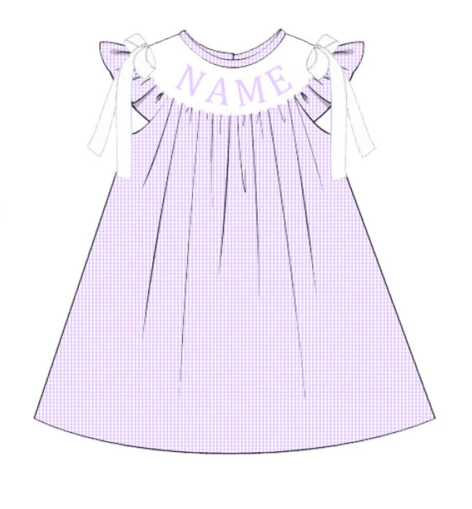 PO- CUSTOM SMOCKED LITTLE MISS LILAC DRESS