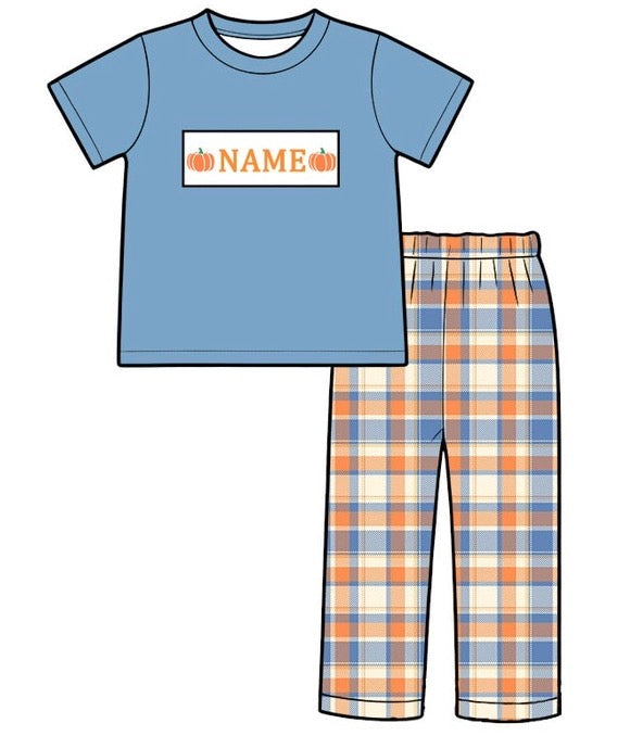PO- CUSTOM Autumn boys pants set w/pumpkin embroidery