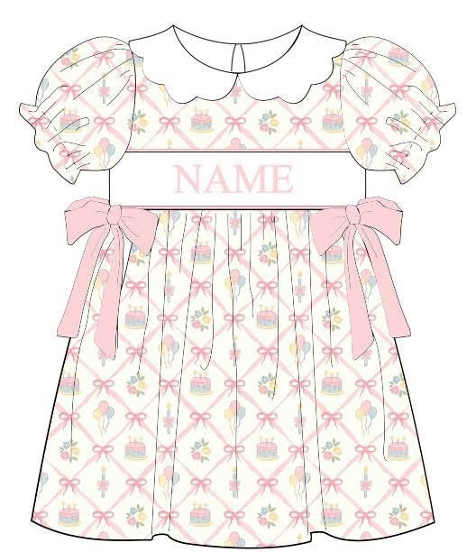 PO- CUSTOM Scalloped collar Little Wishes Smocked Birthday Dress