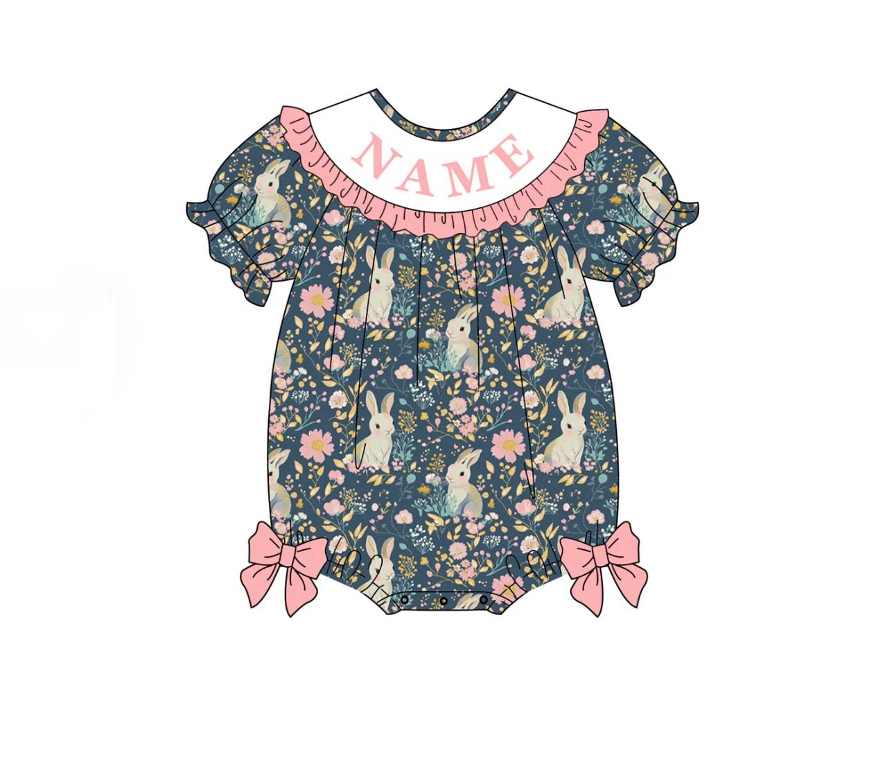 PO- CUSTOM SMOCKED PETER COTTON TAIL FLORAL BUBBLE