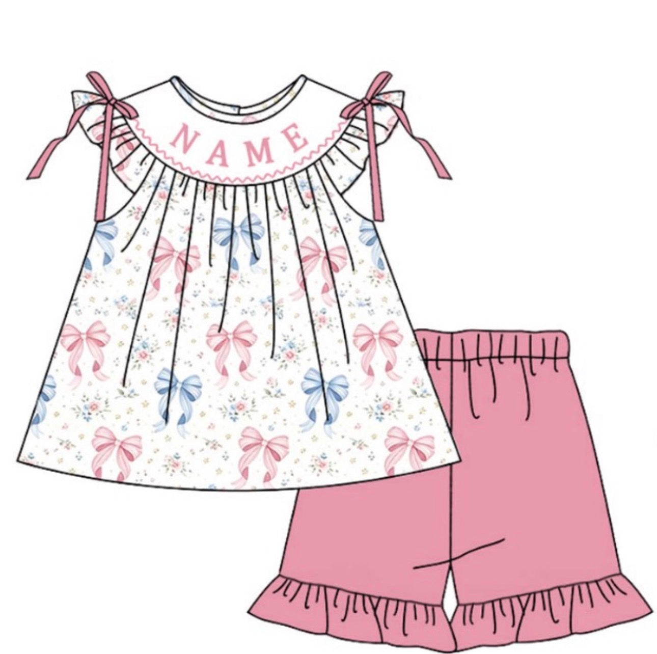 PO-CUSTOM Pink & Blue Bow Shorts Set