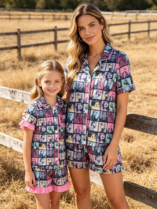 Mommy me TS Printed Adult Plaid Pajamas Set