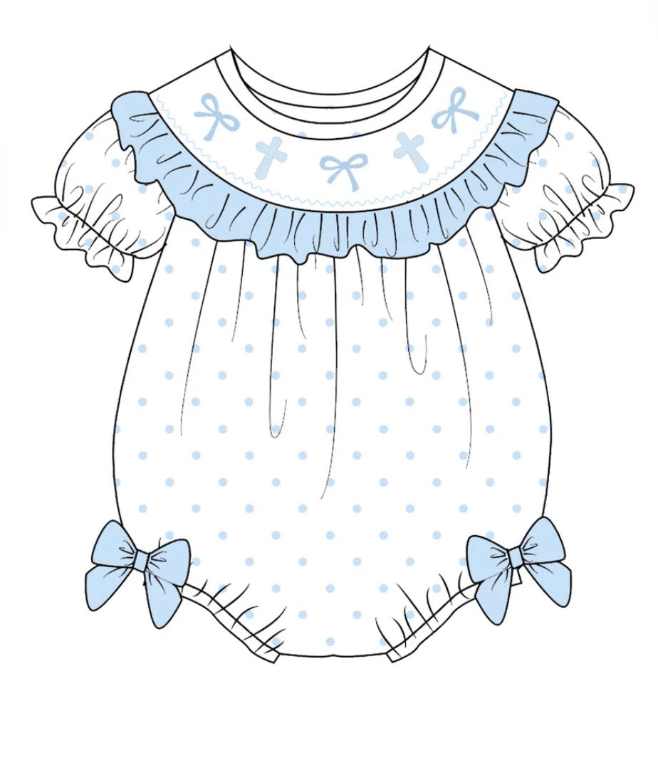 EASTER CROSS & BOW EMBROIDERY SMOCKED BUBBLE