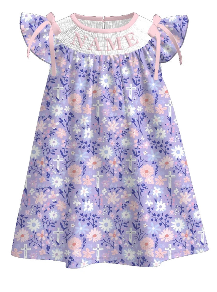 PO- CUSTOM SMOCKED LILAC FLORAL EASTER DRESS