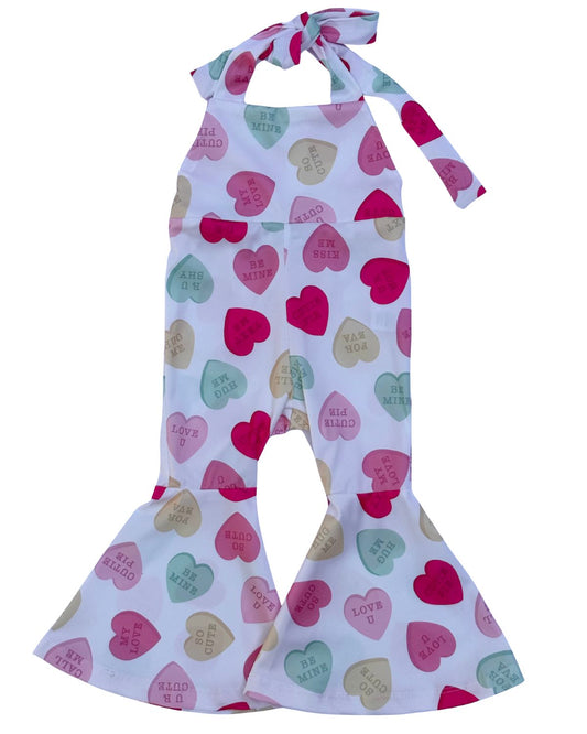 Andi Pleated Bell Bottom Jumpsuit - Conversation Hearts