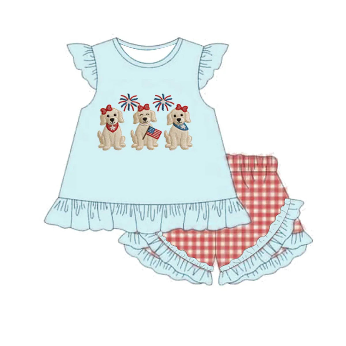 PO- Stars, Stripes & Puppies Girls Shorts Set
