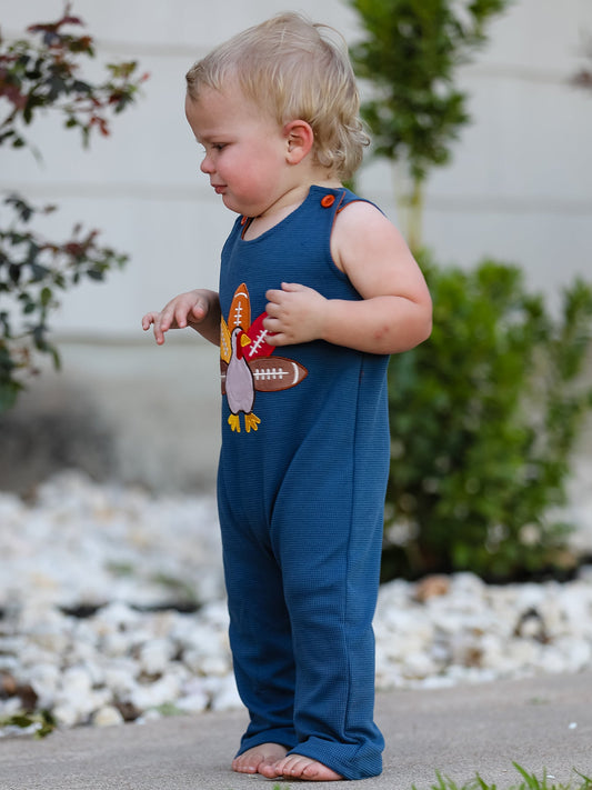 Thanksgiving Turkey Applique Baby Waffle Romper Sleeveless