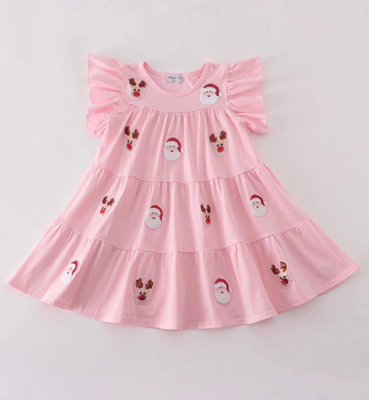Pink christmas sequin tiered girl dress