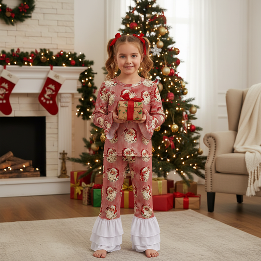 Santa Stripe two piece ruffle set