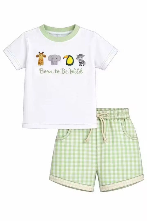 PO- Born to Be Wild seersucker boys shorts set