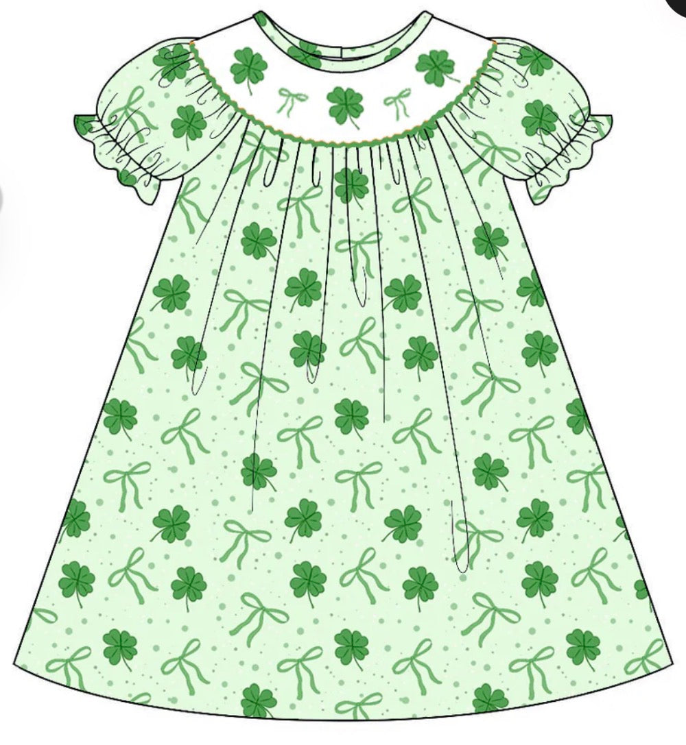 PO- SMOCKED CLOVERS & BOWS DRESS