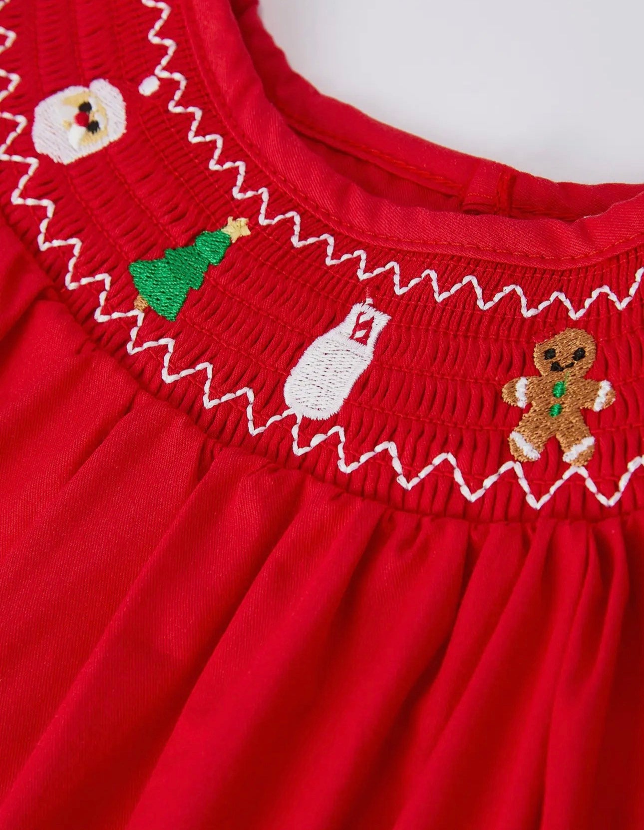RTS- Christmas Gingerbread Embroidery Red Girls Dress with Bows