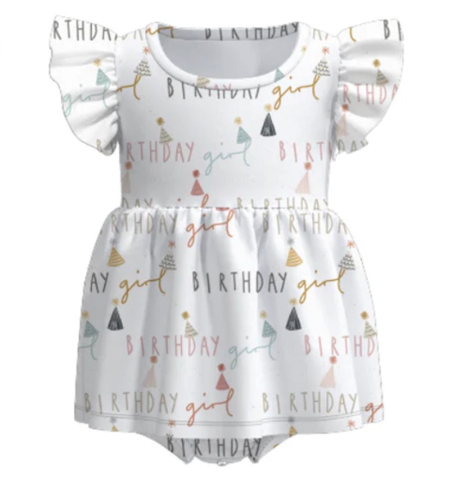 PO- Print Birthday Girl Skirted Romper