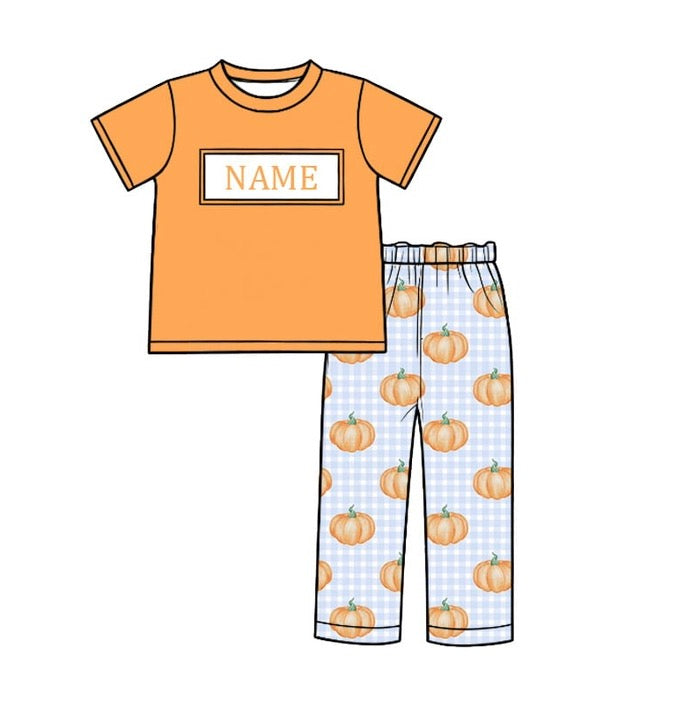 PO- CUSTOM Pumpkin Patch Gingham Boys Pants Set