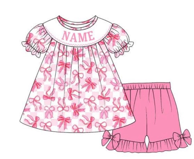 PO- CUSTOM Pink Bow Shorts Set