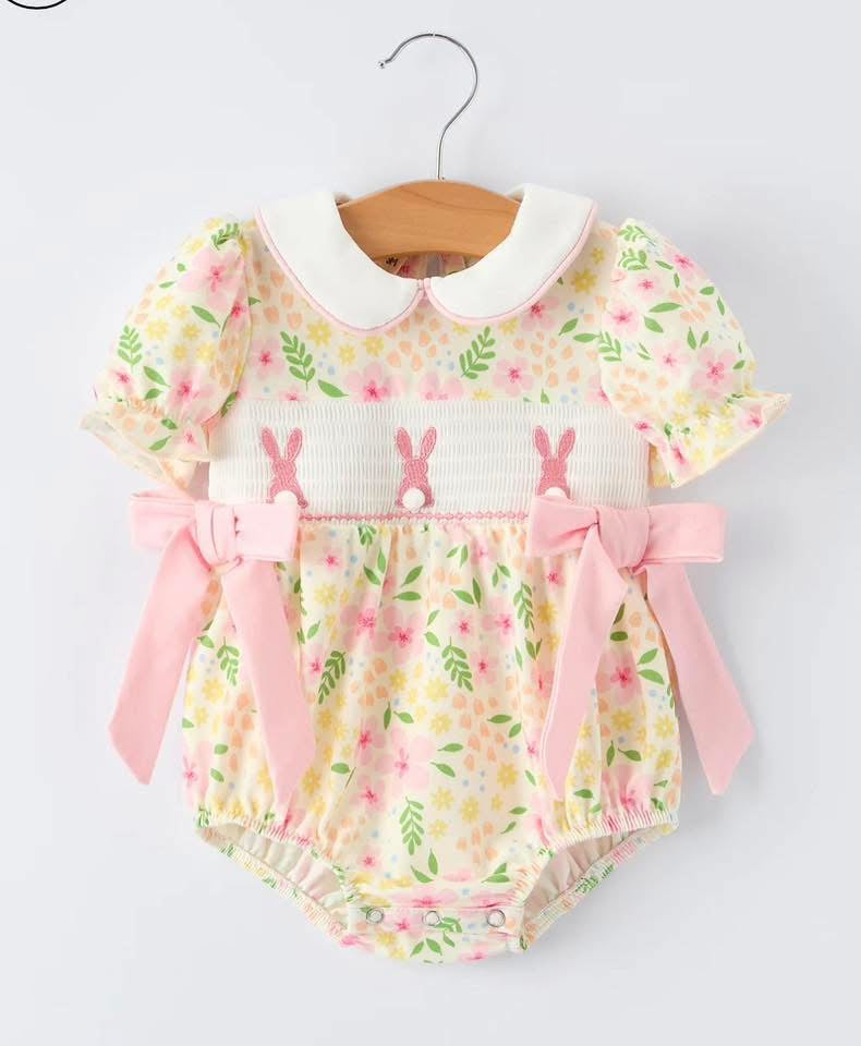 PREORDER Easter Bunny Embroidery Smocking Cute Baby Girl Romper