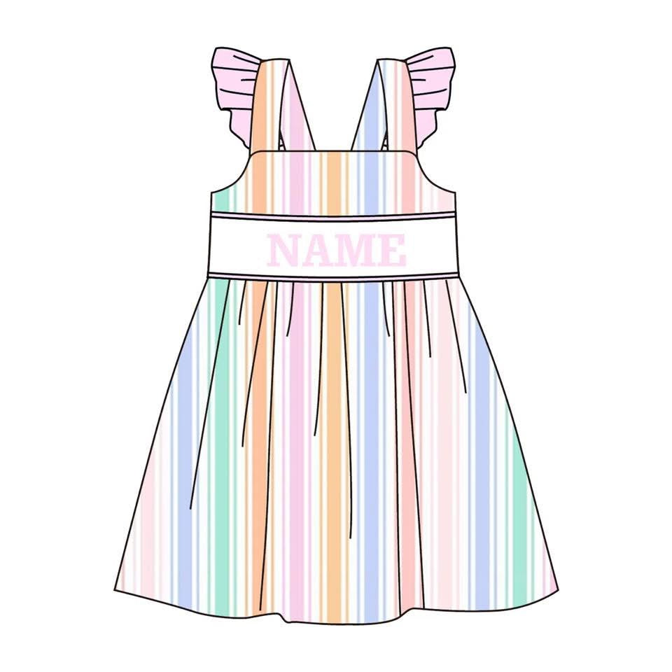 PO- CUSTOM Pastel Stripes Ruffle Dress