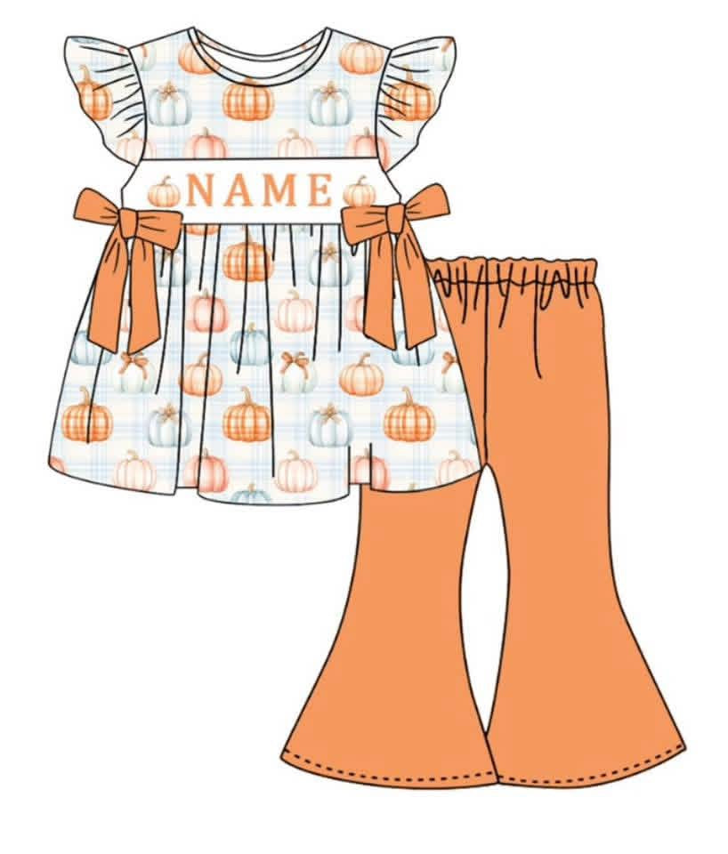 PO- CUSTOM Blue & Orange Pumpkin Girls Pants Set