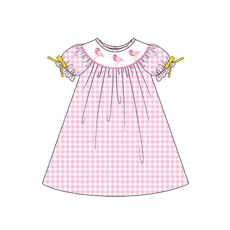 PO- Pink Gingham Flamingo Dress