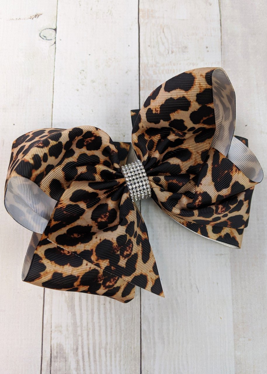 Animal Print Rhinestone Center Bow (Alligator Clip) 6.5"