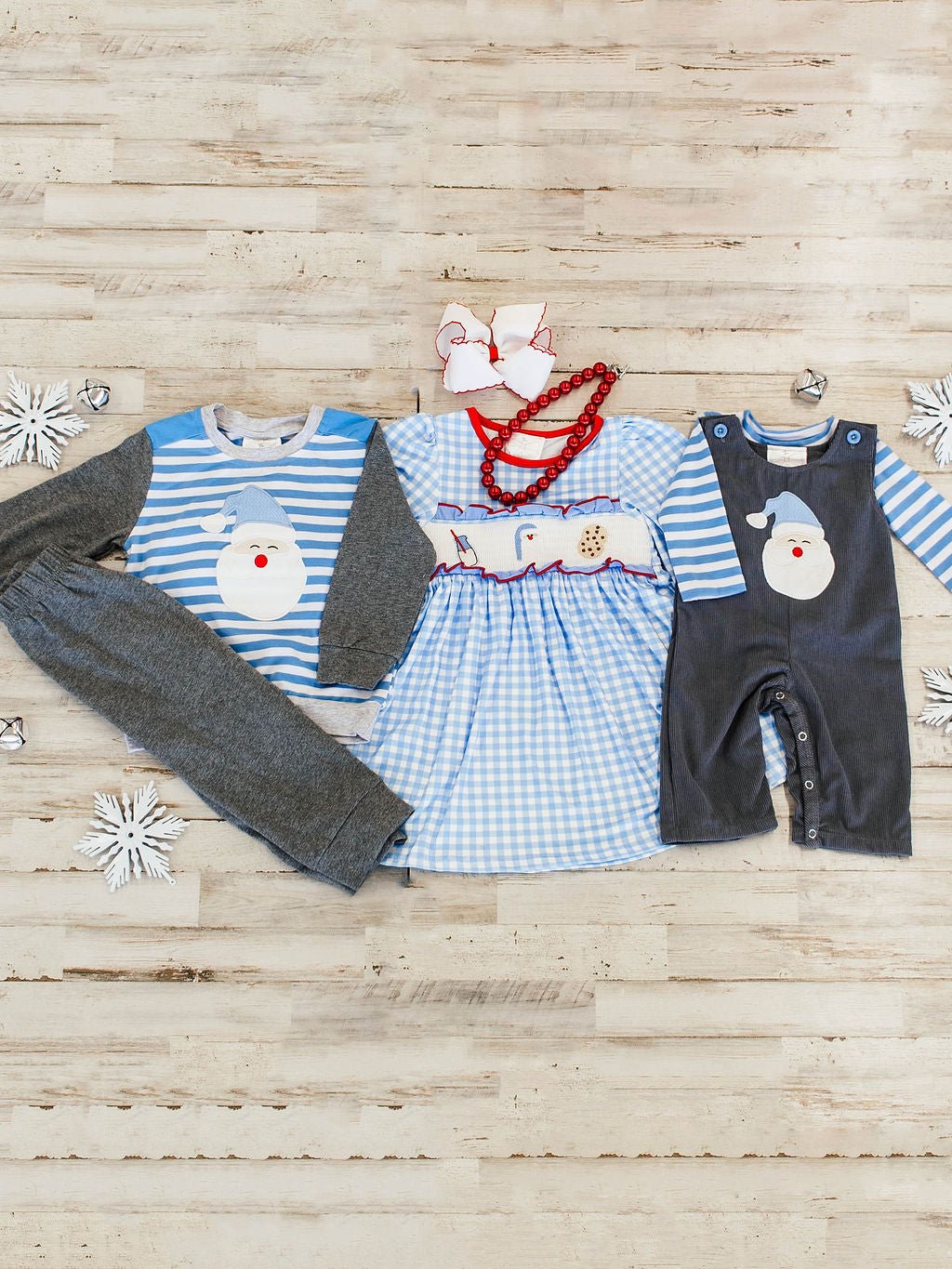 Blue Stripe Santa Boys Infant Overall Set - FINAL SALE
