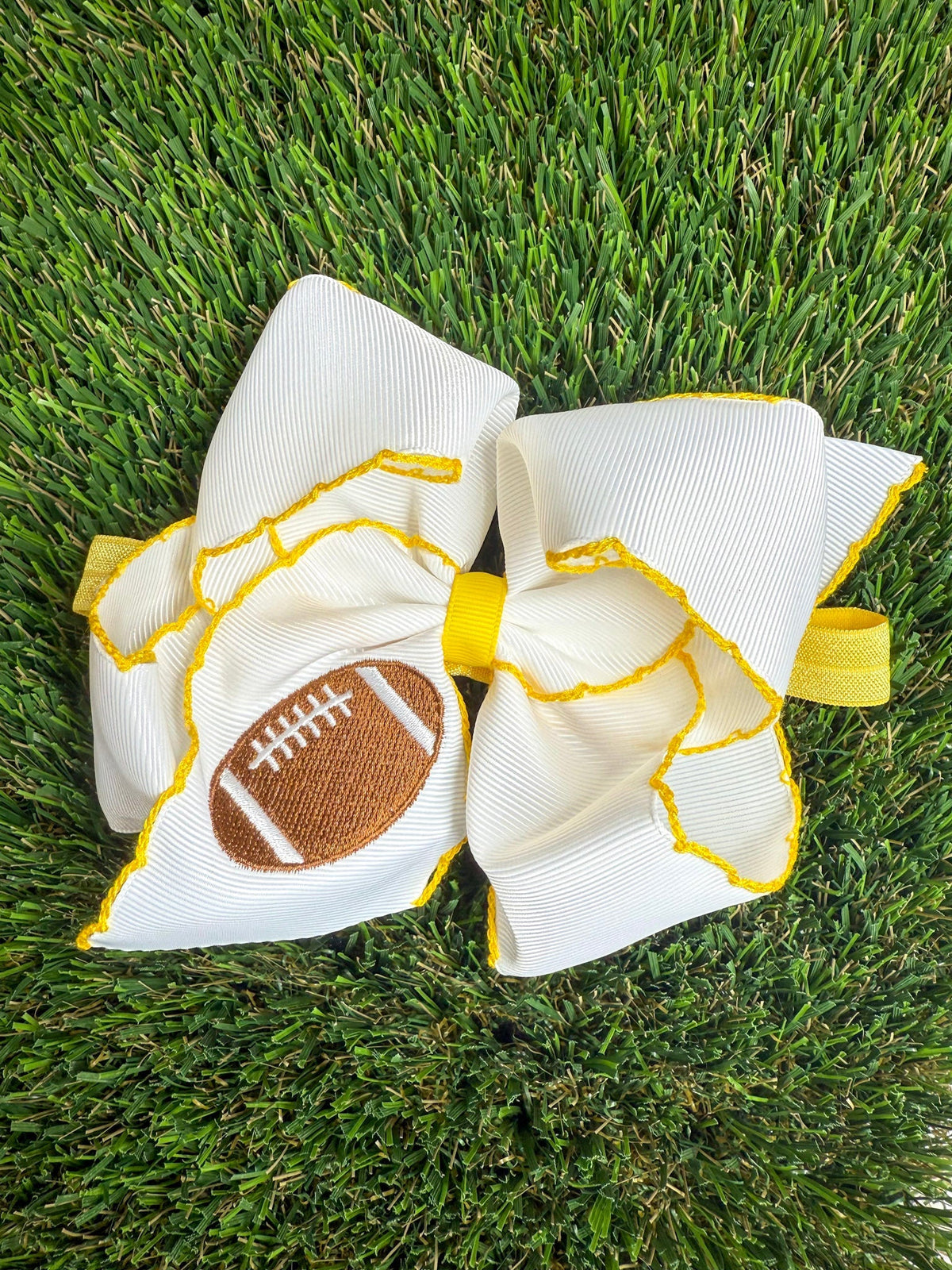 Football Embroidered Moonstitch Hair Bow | Clip or Headband
