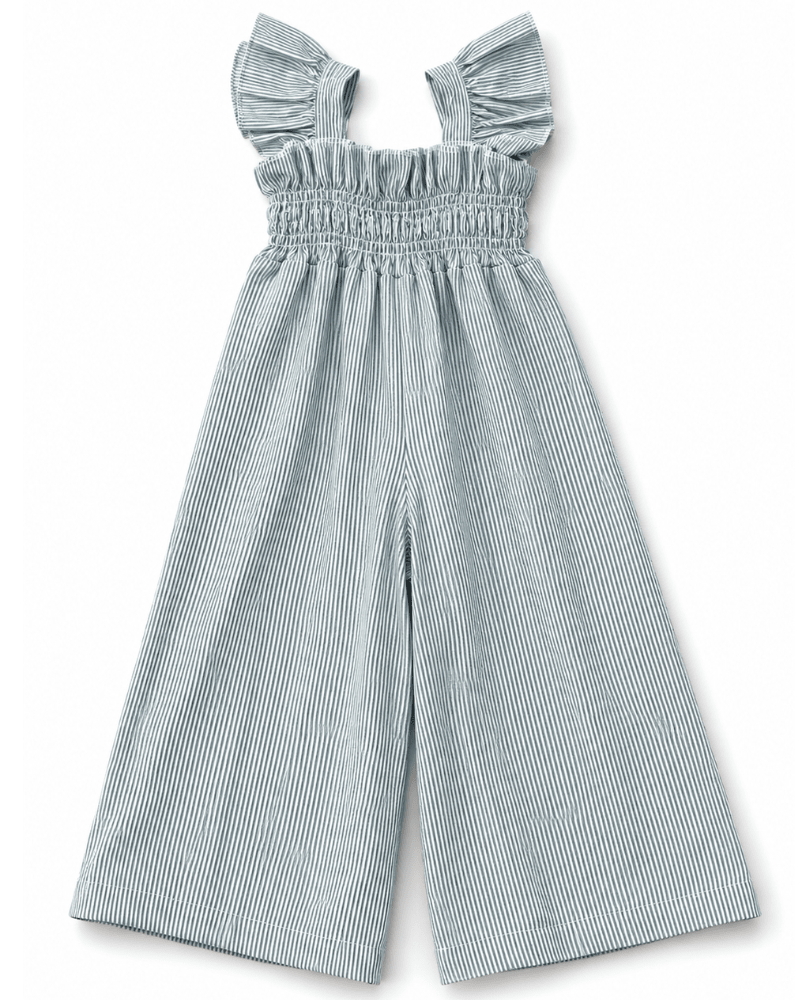 Goldie Smocked Jumpsuit - Sage Pinstripe